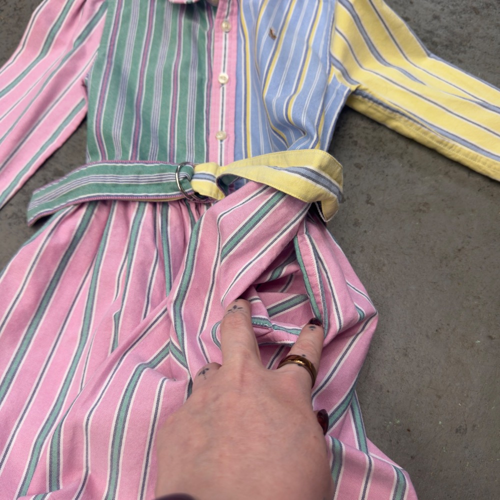 Polo Ralph Lauren Girls Multi Color Fun Stripe Cotton Belted Shirtdress Size 5 - Picture 4 of 6